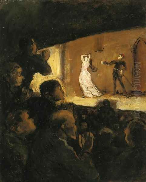 At the Theater Oil Painting by Honore Daumier