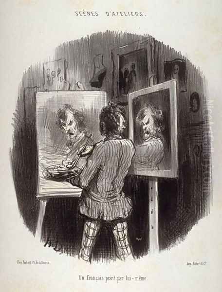 A French Painter Paints Himself Oil Painting by Honore Daumier