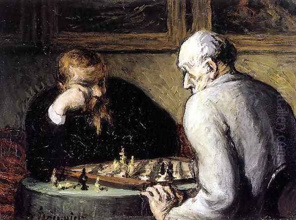 The Chess Players Oil Painting by Honore Daumier