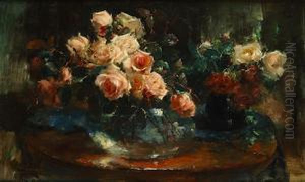 Nature Morte Aux Roses Oil Painting by Frans Mortelmans