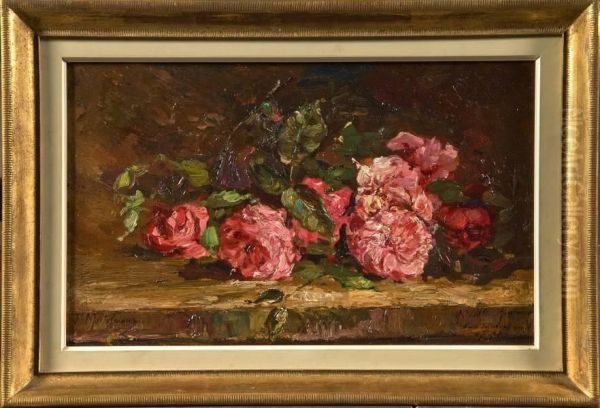 Gerbe De Roses Sur Un Entablement Oil Painting by Frans Mortelmans