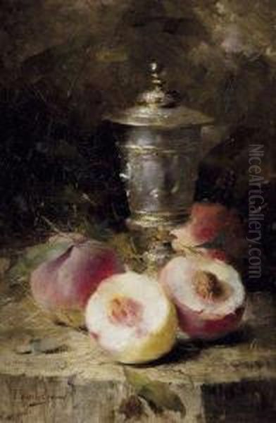 Coupe Et Peches Sur Une Table Oil Painting by Frans Mortelmans