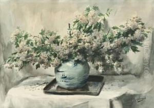 Stilleven Met Chinese Vaas En Bloesems Oil Painting by Frans Mortelmans