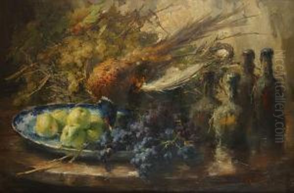 Stilleven Met Fazant En Fruit Oil Painting by Frans Mortelmans