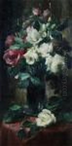 Still Life With White And Red Roses Oil Painting by Frans Mortelmans