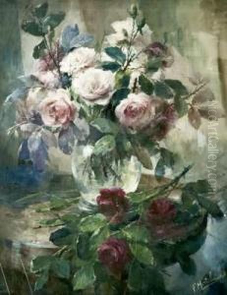 Nature Morte Au Vase De Roses Oil Painting by Frans Mortelmans