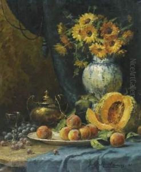 Nature Morte Aux Fruits Et Fleurs Oil Painting by Frans Mortelmans