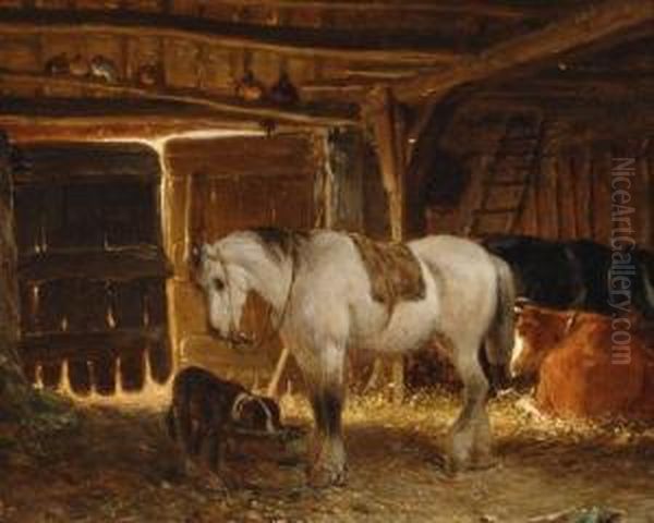 Stable With Animals Oil Painting by Frans Mortelmans