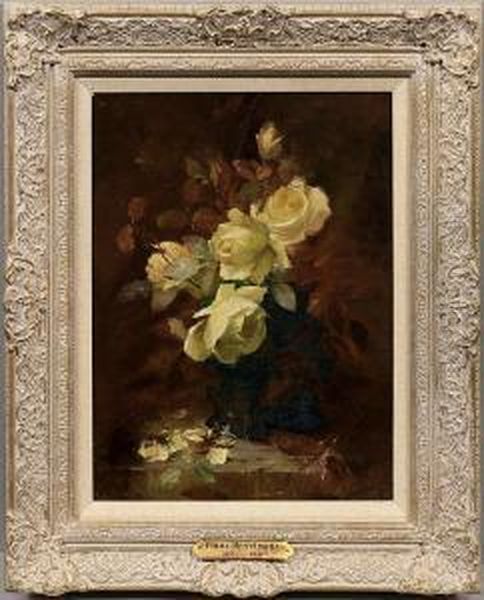 Blumenstillleben Mitgelben Rosen Oil Painting by Frans Mortelmans