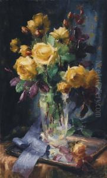 Yellow Roses Oil Painting by Frans Mortelmans