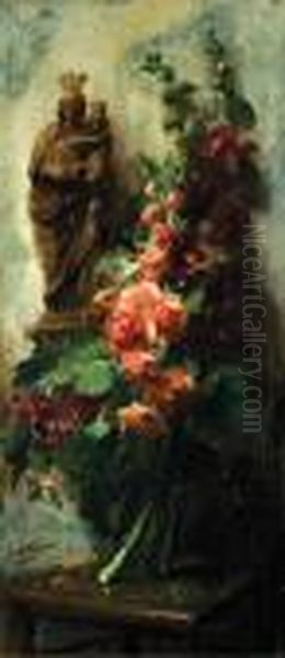 Nature Morte Aux Fleurs Et A La Statuette De Lavi Oil Painting by Frans Mortelmans