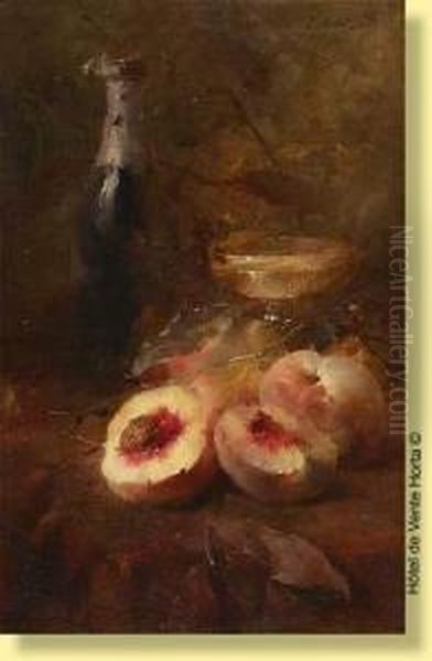 Nature Morte Aux Peches Et Au Champagne Oil Painting by Frans Mortelmans