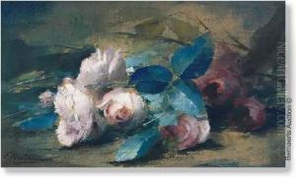 Still Life With White Roses Oil Painting by Frans Mortelmans