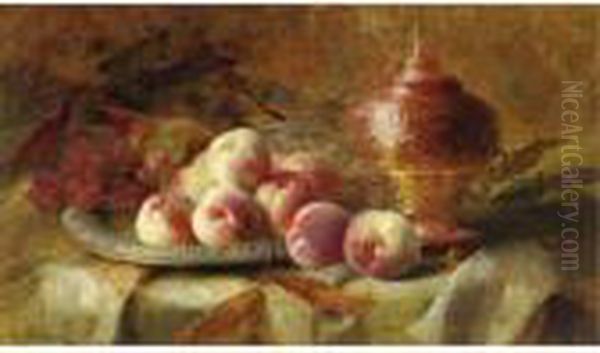 Still Life With Peaches And Tea Urn Oil Painting by Frans Mortelmans