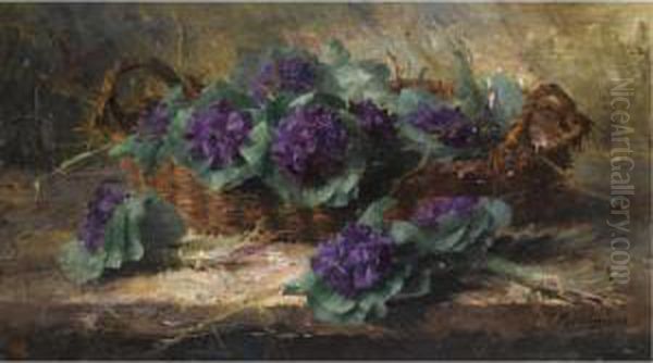 Flower Sprigs In A Basket Oil Painting by Frans Mortelmans