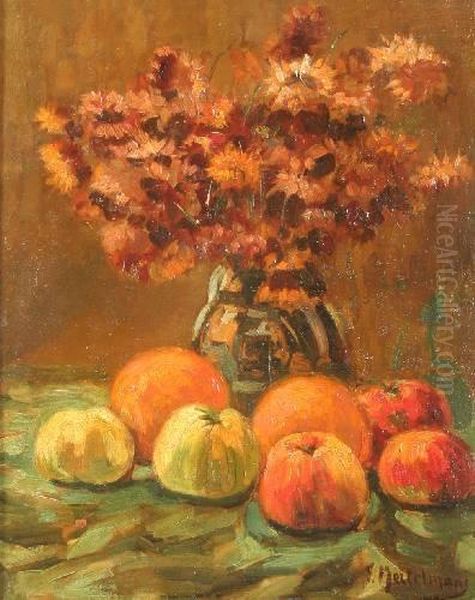 Stilleben Mit Apfeln Und Blumenvase Oil Painting by Frans Mortelmans