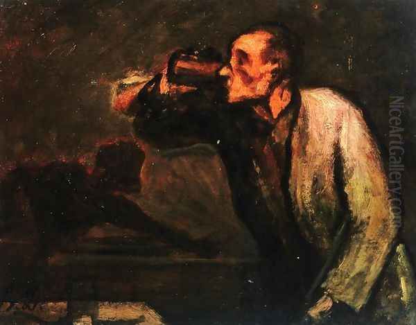 Billiard Players Oil Painting by Honore Daumier