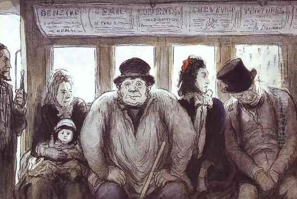 In the Omnibus Oil Painting by Honore Daumier