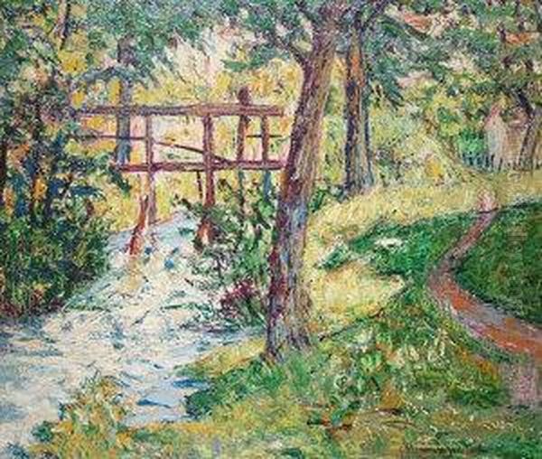 View Of Woodland Path By A River Oil Painting by Francis Morton Johnson