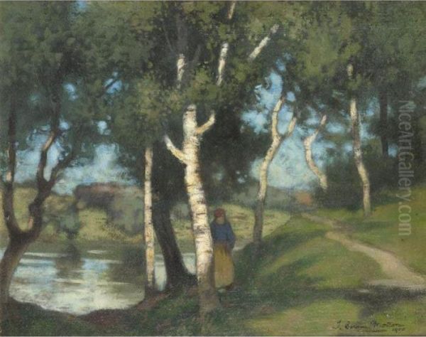 A Woodland Path At Dusk; The Homeward Load Oil Painting by Thomas Corsan Morton