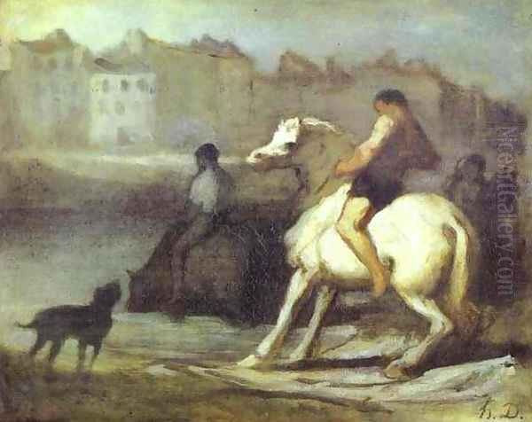 The Horses Drink Oil Painting by Honore Daumier