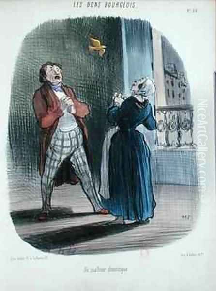 A Domestic Incident from Les Bons Bourgeois Oil Painting by Honore Daumier