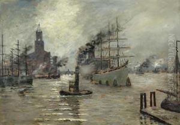 Hamburger Hafen Oil Painting by Carl Wilhelm Mosblech