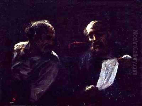 A Chat in the Studio Oil Painting by Honore Daumier