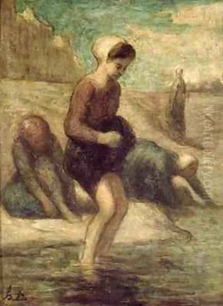 At the Waters Edge Oil Painting by Honore Daumier