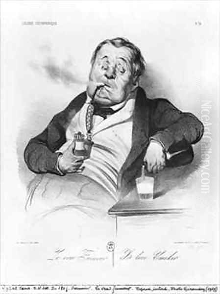 A true smoker from the series Galerie physionomique Oil Painting by Honore Daumier