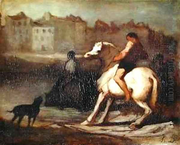 The Watering Place Bank of the Seine Oil Painting by Honore Daumier