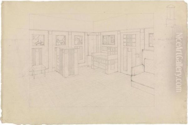 Design Sketch For Theinterior Of A Room Oil Painting by Koloman, Kolo Moser