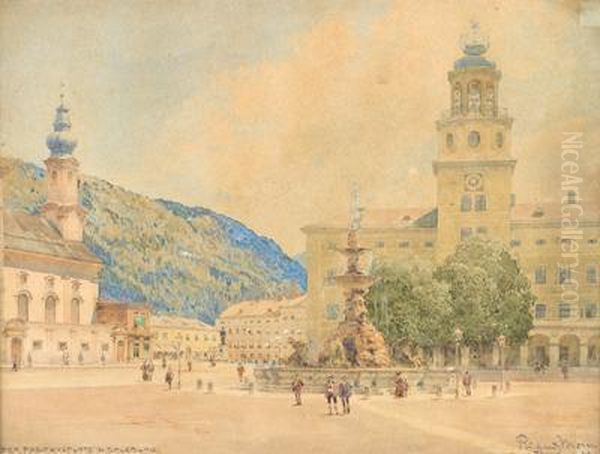 Der Residenzplatz In Salzburg Oil Painting by Richard Moser