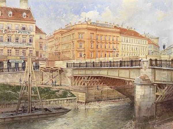 Kanal In Wien Mit Blick Auf Hauserfassaden Oil Painting by Richard Moser