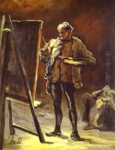 Artist In Front Of His Canvas 1870-1875 Oil Painting by Honore Daumier