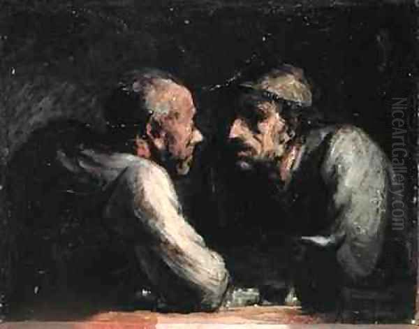 Les Deux Buveurs Oil Painting by Honore Daumier