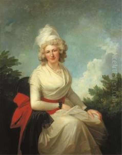 Portrait D'une Femme Assise, Portant Une Robe Et Un Fichublancs Oil Painting by Jean-Laurent Mosnier