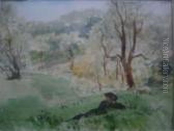 Femme Allongee Dans Un Paysage Oil Painting by Alexis Mossa