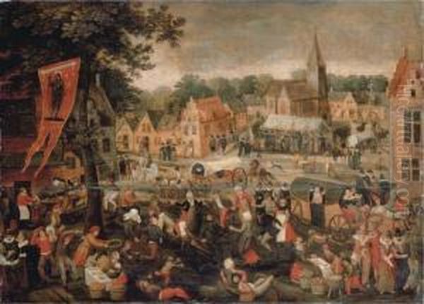 A Town Kermesse Oil Painting by Gillis Mostaert