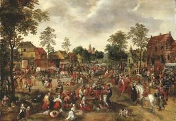 A Village Kermesse Oil Painting by Gillis Mostaert