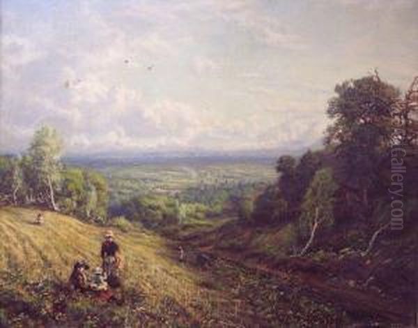 Gleaners In A Valley Oil Painting by George William Mote