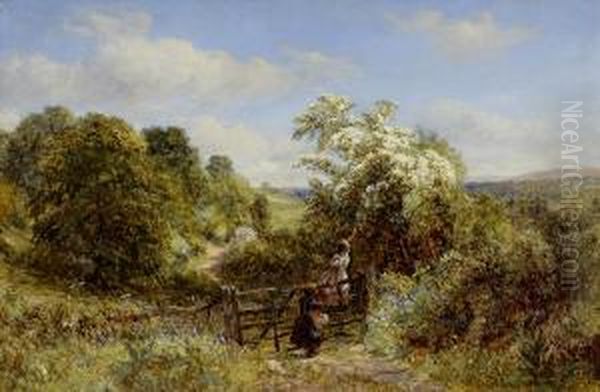 Children In Landscape Oil Painting by George William Mote