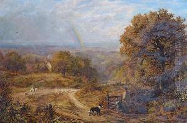 Landscape With Rainbow Oil Painting by George William Mote