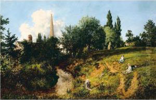 On The River Bank Oil Painting by George William Mote