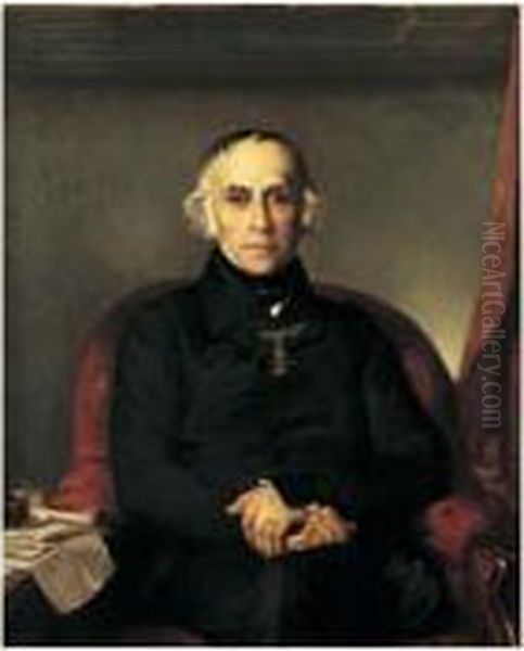 Portrait De Francois Guizot 
 Huile Sur Toile Signee En Bas A Gauche, Datee 1849 En Haut A Gauche Et Annotee Aetatis Suae Lxii En Haut A Droite Oil Painting by Victor Louis Mottez