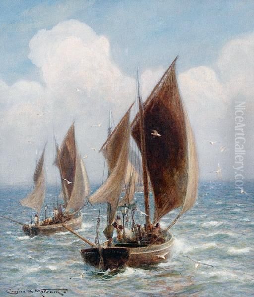 St Ives Boats Off To The Fishing Grounds Oil Painting by Charles Mottram