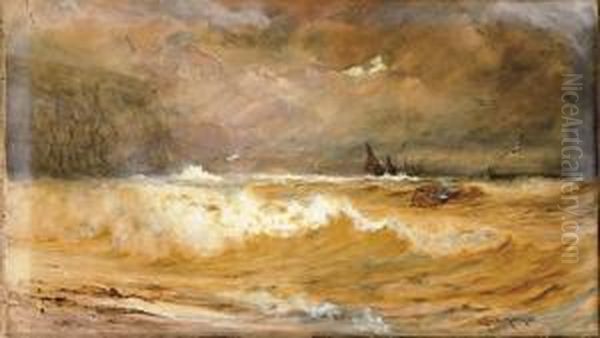 A Stormy Sea Oil Painting by Charles Mottram