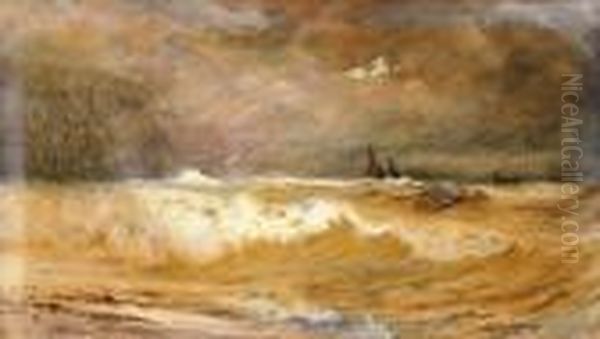 A Stormy Sea Oil Painting by Charles Mottram