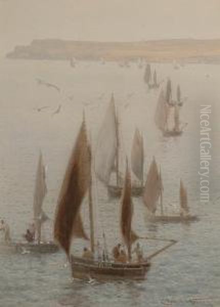 Fishing Fleet Oil Painting by Charles Mottram