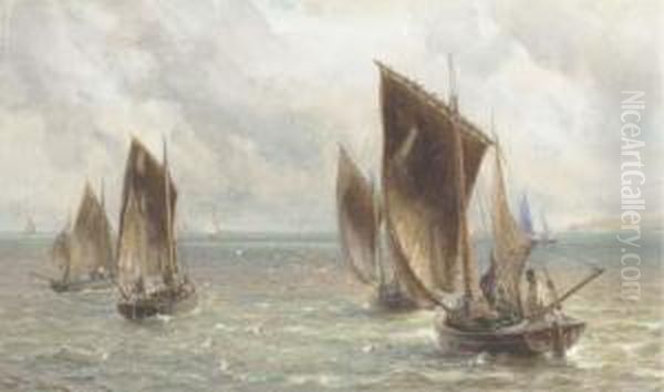 The Fishing Fleet Heading Out To Sea Oil Painting by Charles Mottram